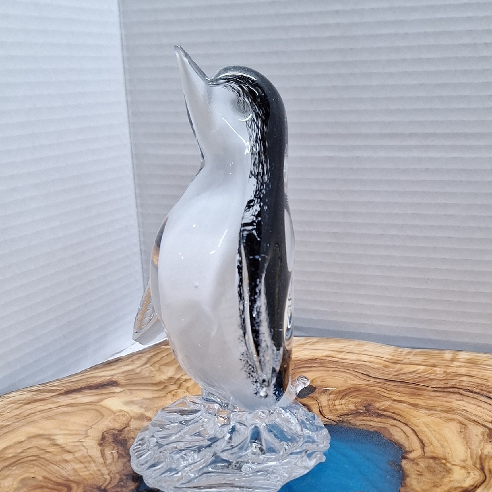 #ACL Elegant Black and White Glass Penguin Figurine